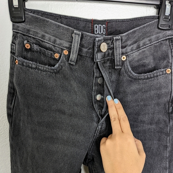 Urban Outfitters BDG Slim Straight Jeans High Waisted Patch Knees Black Size 24 - Picture 5 of 9